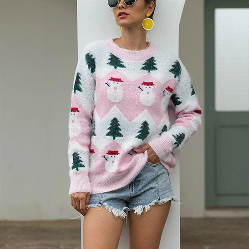 DressBetty - Women Knitted Pullover Tops Autumn Winter Female Christmas Snowman Printed Jacquard Knit Sweaters Jerseys Tunics Favorite customer