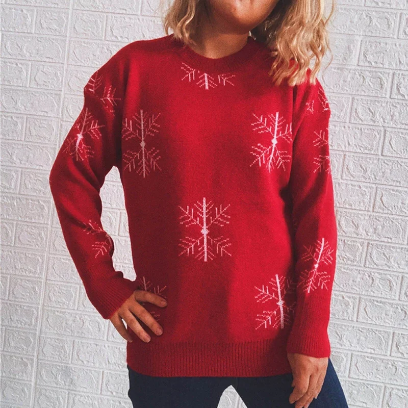 DressBetty - Y2k Knitted Sweater Ladies Christmas Wool Knit Round Neck Print Long Sleeve Sweater Women Sweater Tunics Versatile functional