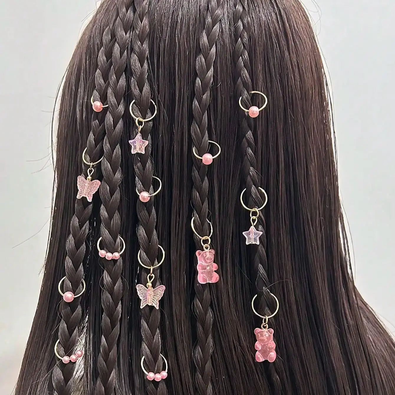 14pcs Cute Butterfly Bear Hair Braid Rings for Girls - Pearl Shaped Bead Clips - Essential Party Dress Accessories-Perfect Gift Tunics Winter warm