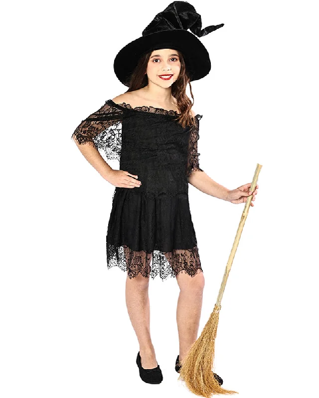 Black Lace Halloween Girls Dress Halter Neckline Beach