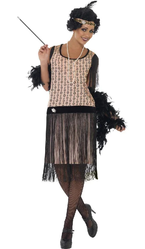 Coco 1920s Womens Pink and Black Gatsby Dress Costume Maxi Flowy Bohemian