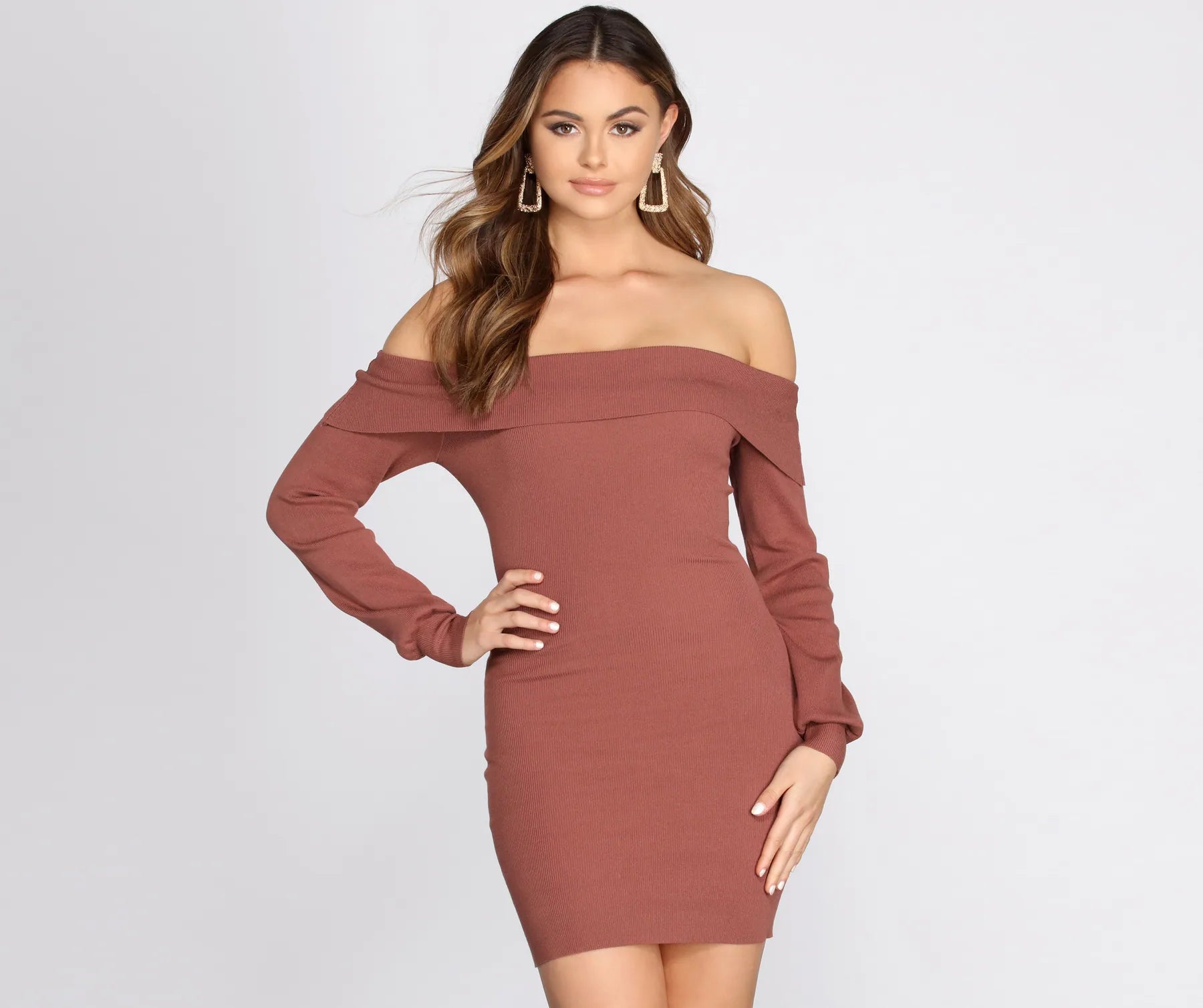 Feelin' Sweet Off Shoulder Sweater Dress Boat Neckline Classic