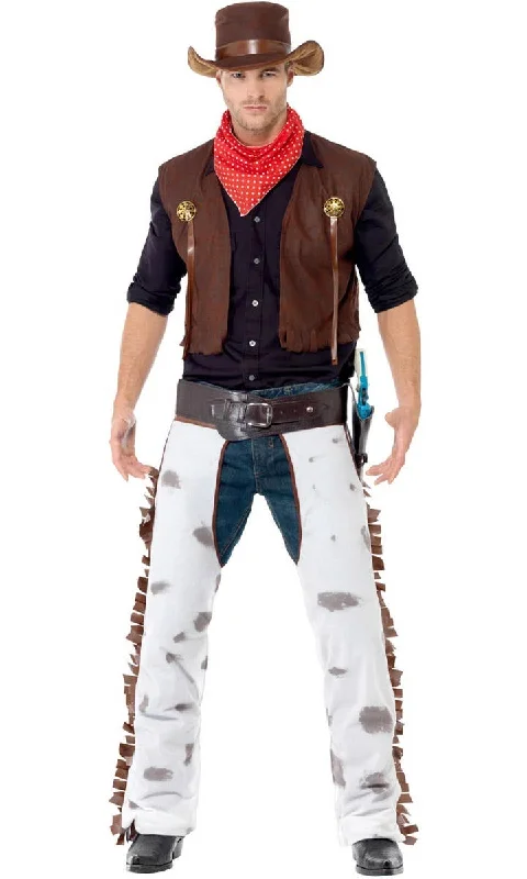 Rodeo Cowboy Mens Wild West Fancy Dress Costume Cowl Neckline Elegant