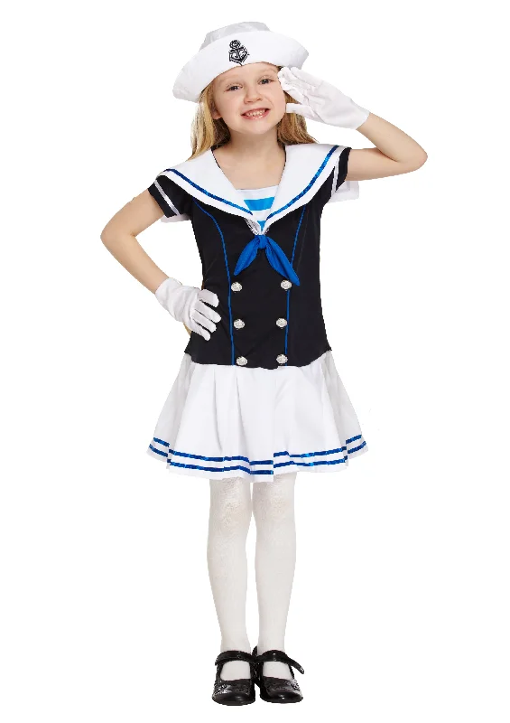 Girls Sailor Fancy Dress Marine Navy Uniform Costume + Hat Tunics Canvas sturdy