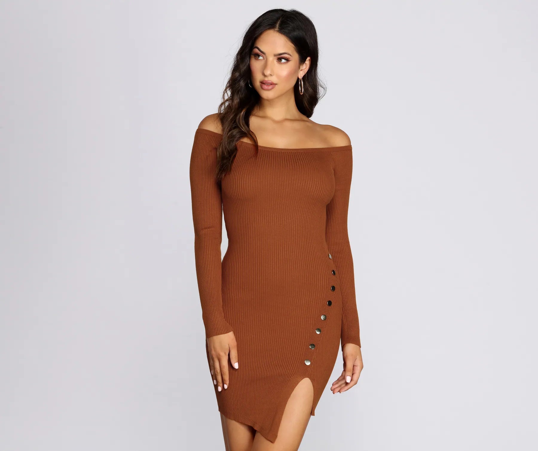 Stylishly Snapped Sweater Dress Tunics Solid Classic