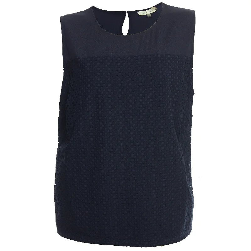 Calvin Klein Blue Sleeveless Eyelet Knit Top Hemp Knit Blouse
