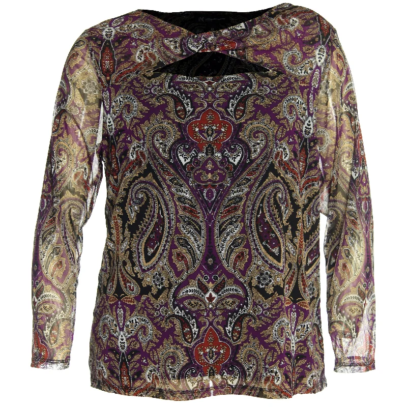 INC Multi Color Print Long Sleeve Cutout Knit Top Bohemian Knit Top