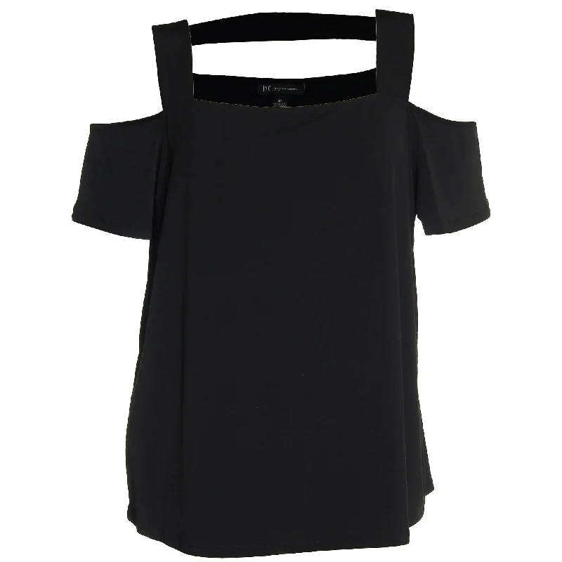 INC Red or Black Short Sleeve Cold Shoulder Strappy Knit Top Retro Knit Shirt