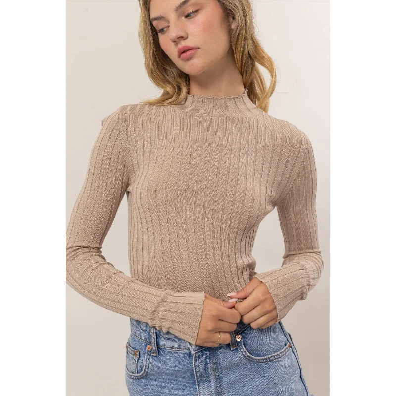 Mock Neck Ribbed Knit Top Maximalist Knit Tee