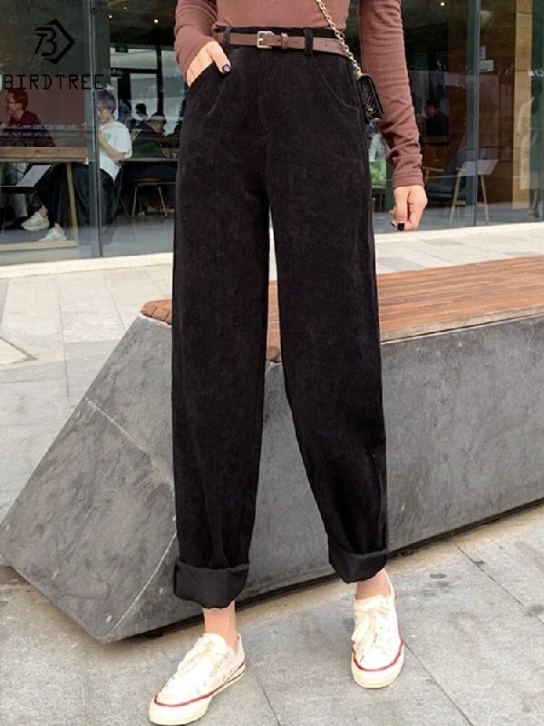 Women Casual Loose Corduroy Wide Leg Pants Fashion Full Length Trousers Trousers Satin Smooth