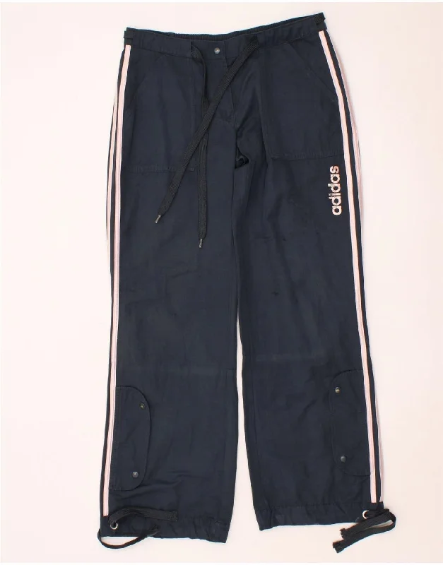 ADIDAS Womens Straight Casual Trousers UK 12 Medium W32 L30  Navy Blue Trousers Harem Relaxed Fit