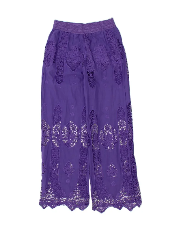 ANTICA SARTORIA Womens Straight Trousers W32 L29  Purple Floral Cotton Trousers luxurious premium