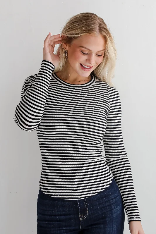 Ashley Striped Ribbed Knit Top High-End Knit Shirt