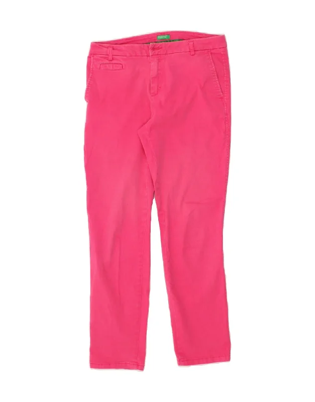 BENETTON Womens Slim Chino Trousers UK 10 Small W32 L28 Pink Cotton Trousers Handmade Artisanal