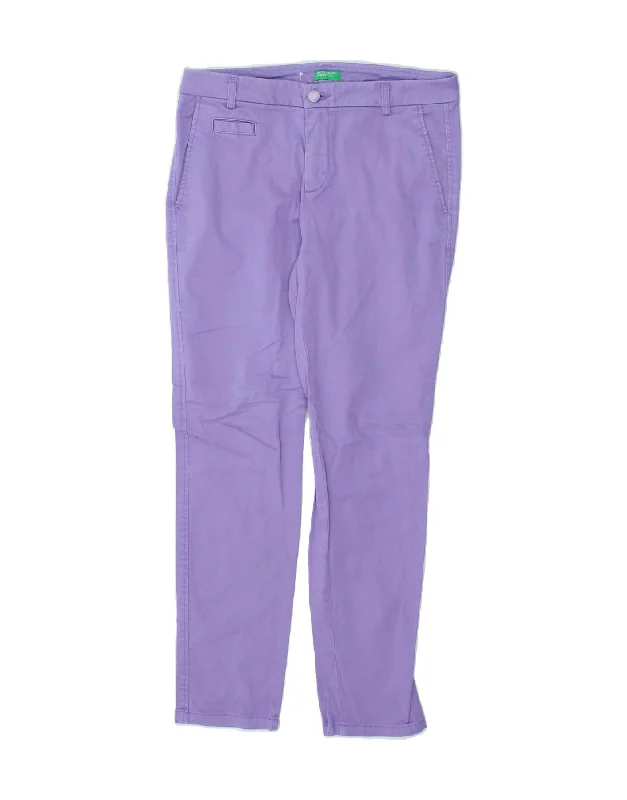 BENETTON Womens Slim Chino Trousers UK 8 Small W28 L27  Purple Cotton Trousers practical easy-care