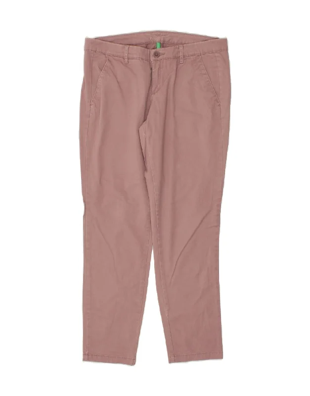 BENETTON Womens Tapered Chino Trousers W32 L28 Pink Cotton Trousers Denim Distressed