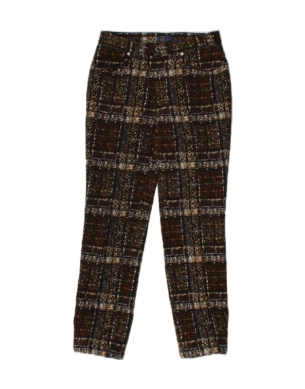 BYBLOS Womens Slim Casual Trousers W29 L28 Brown Check Polyester Trousers Designer Luxury