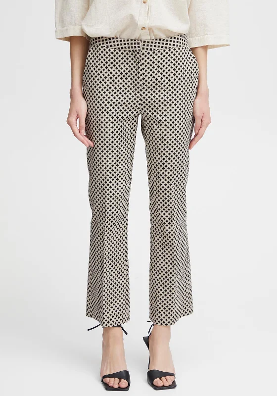 B.Young Decka Straight Leg Cropped Print Trousers, Humus Mix Trousers versatile functional