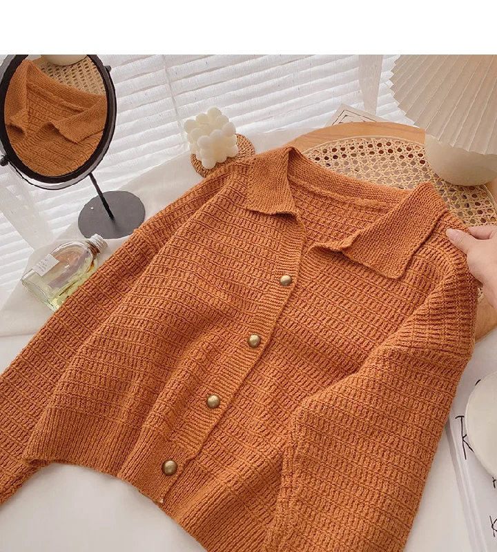 Casual Vintage Lapel long sleeve loose knit top  5872 Limited Edition Knit Top