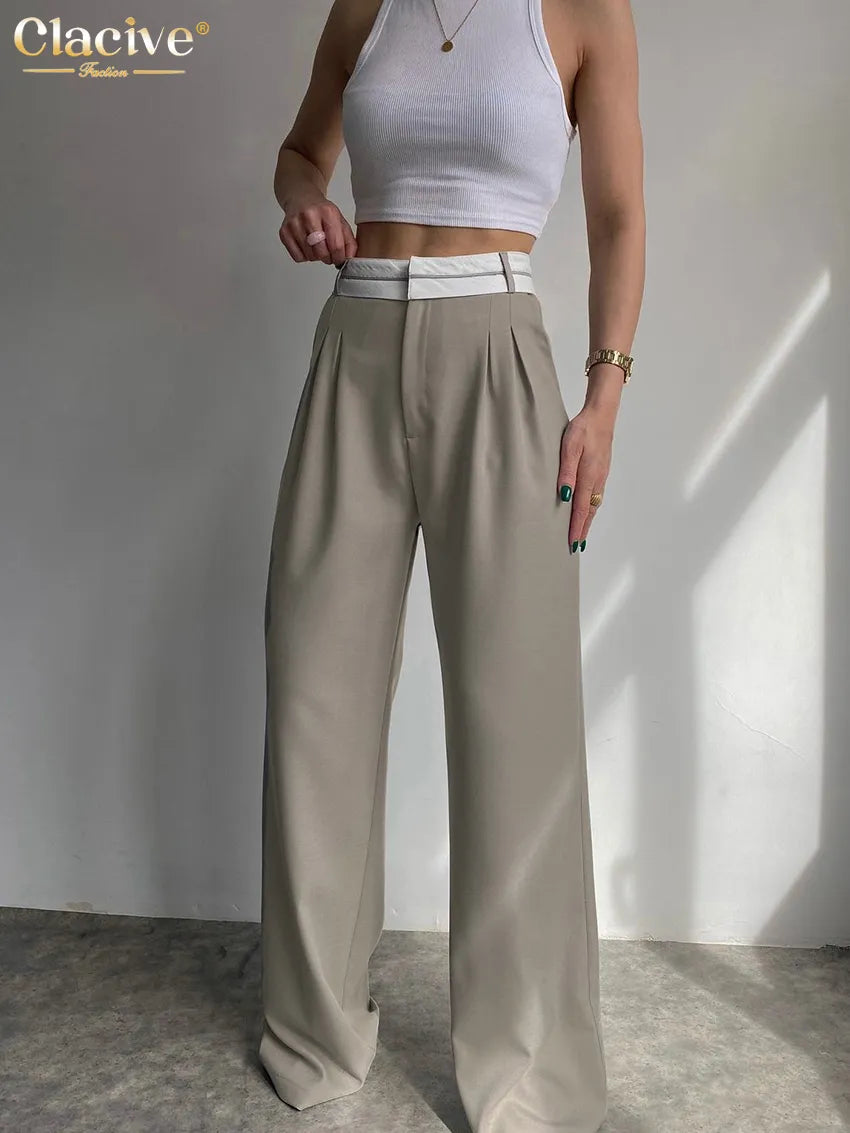 Elegant Loose Gray Office Women Pants Fashion High Waist Straight Trousers Trousers Culottes Wide Leg