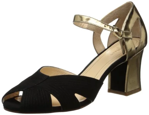Cole Haan Women's Jovie Low Dress Heel, Black Suede/Gold Specchio Tunics stripes playful