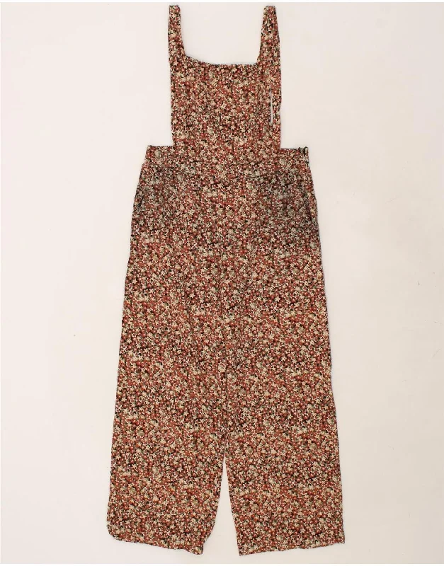 COMPANIA FANTASTICA Womens Dungarees Trousers Small W28 L26 Brown Floral Chinos Cotton Straight Leg