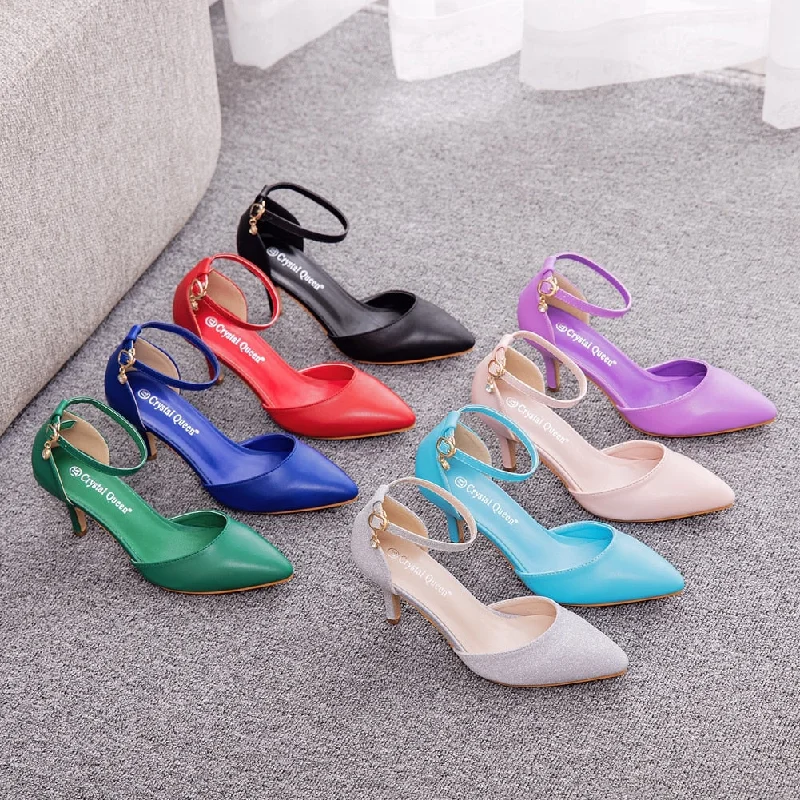 Crystal Queen Women Sandals Summer Ladies 7cm High Heels Wedding Party Shoes Sexy Ankle Straps Pumps Dress Stiletto Tunics Exclusive limited
