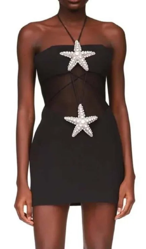CRYSTAL STARFISH HALTER MINI DRESS IN BLACK Tunics New arrival