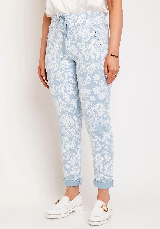 D.E.C.K By Decollage Floral Print Trousers, Sky Blue Trousers sophisticated sleek