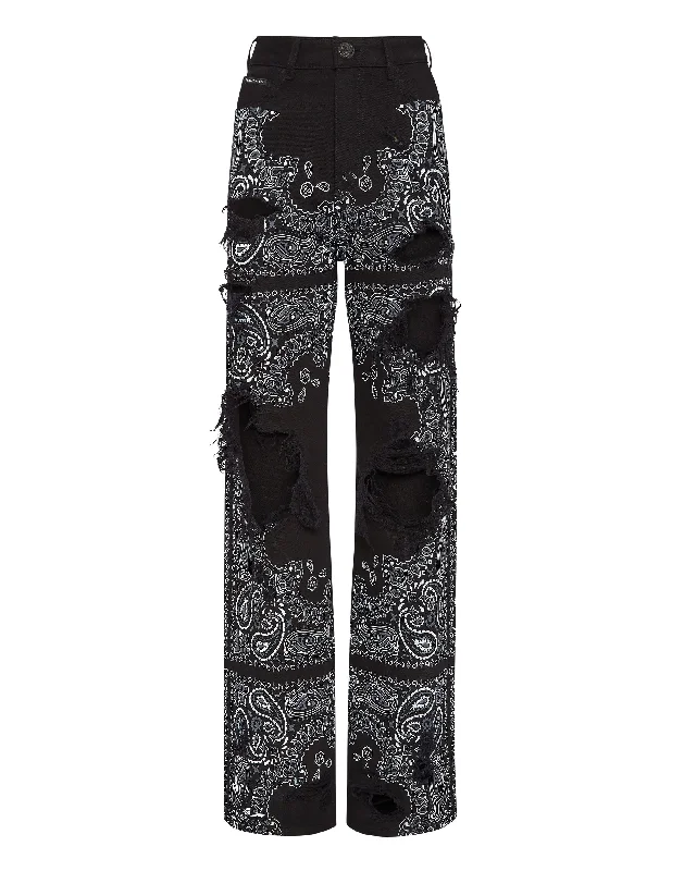 Denim Trousers Palace Fit Paisley Skull Trousers Office Stylish