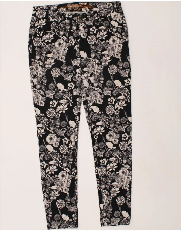 DESIGUAL Womens Skinny Casual Trousers EU 42 Large W32 L30 Black Floral Trousers versatile functional