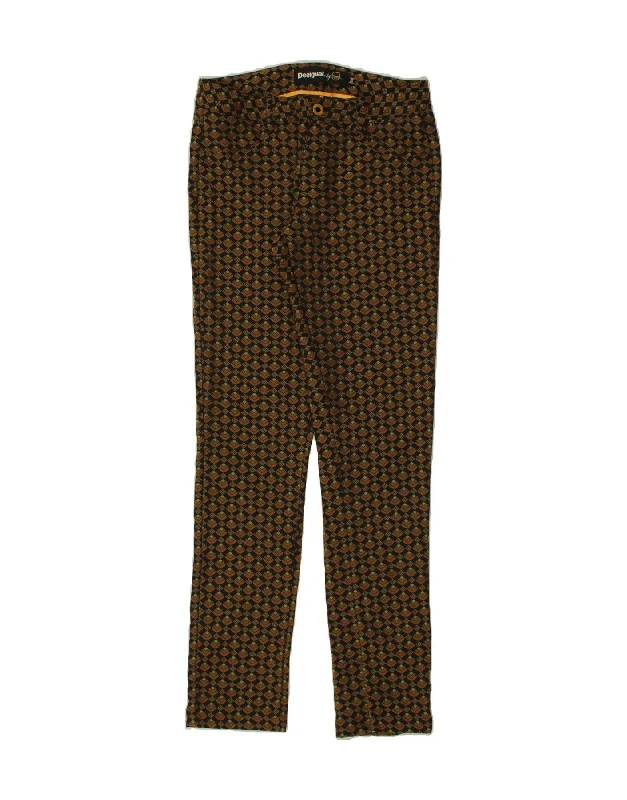 DESIGUAL Womens Slim Casual Trousers W28 L29 Brown Geometric Trousers Running Lightweight