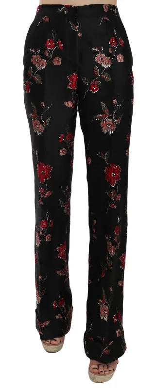 Dolce & Gabbana Elegant Floral Print Boot Cut Women's Trousers Trousers sophisticated sleek