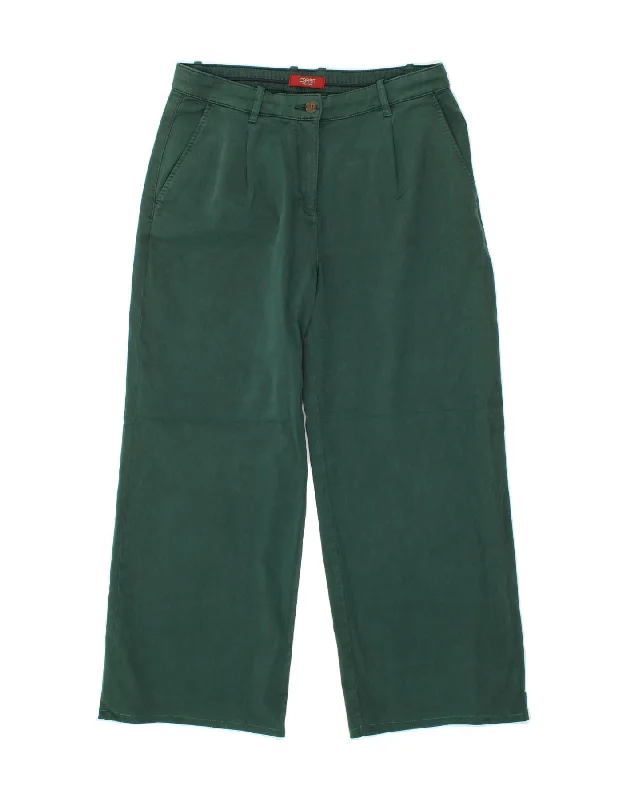 ESPRIT Womens Loose Fit Chino Trousers UK 14 Large W34 L28  Green Cotton Trousers stylish elegant