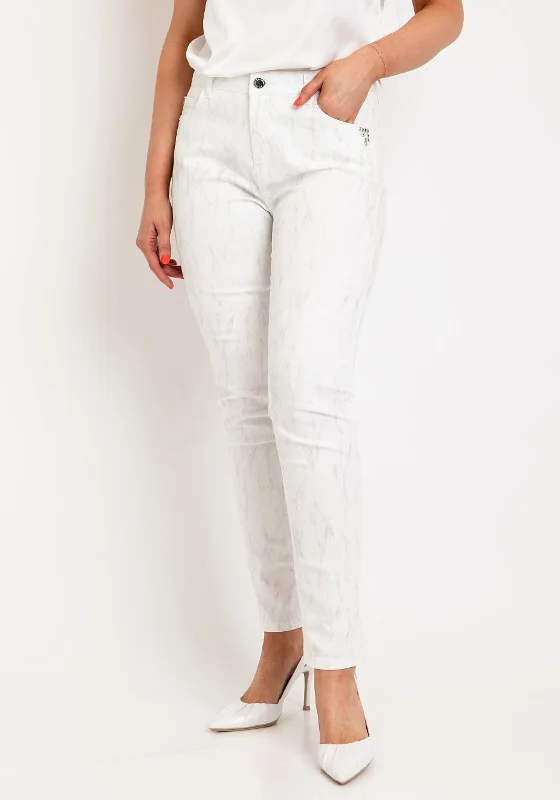 Eva Kayan Metallic Print Skinny Trousers, White Trousers fashionable trendy