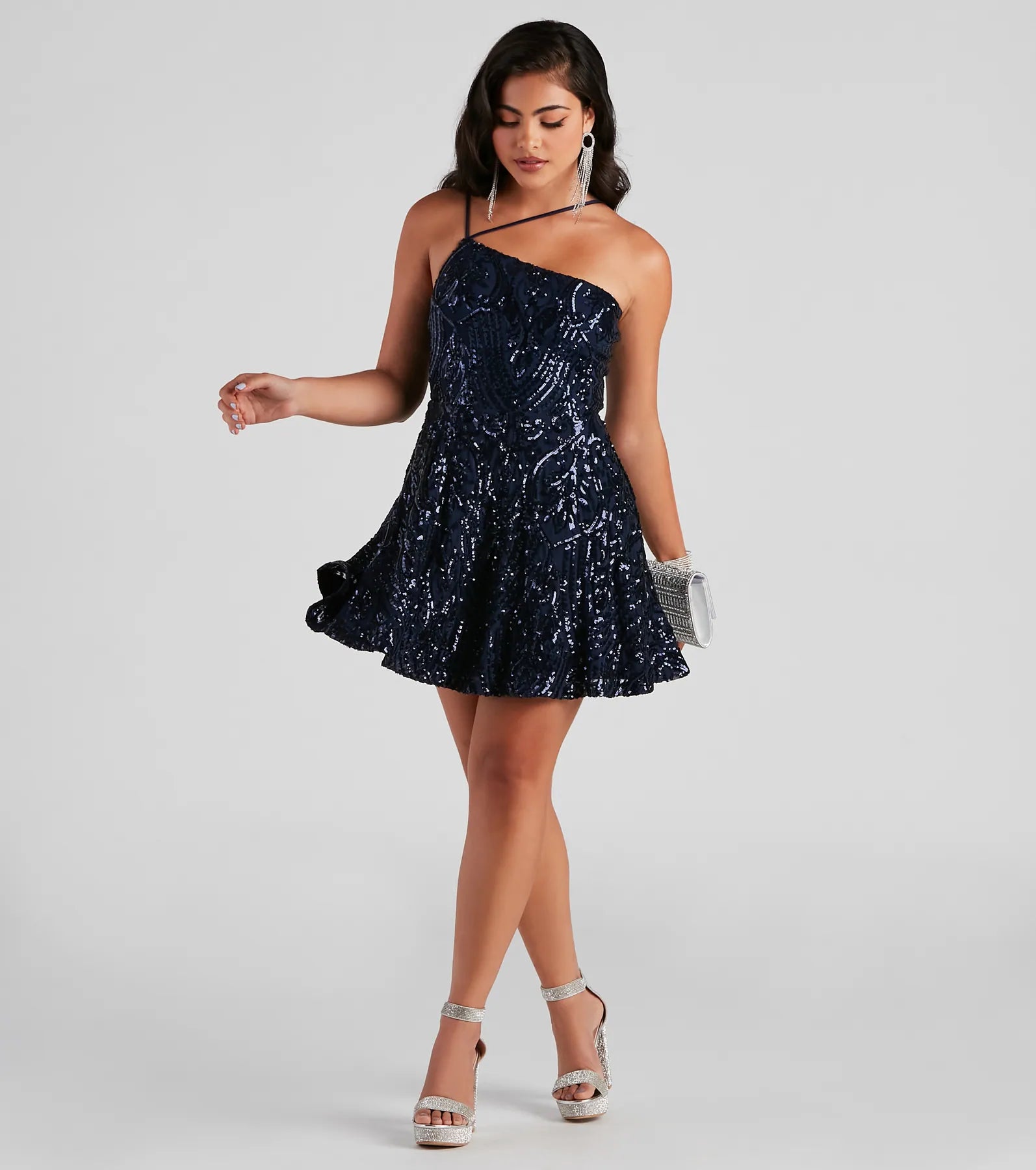 Eve One-Shoulder Sequin Party Dress Tunics Office stylish