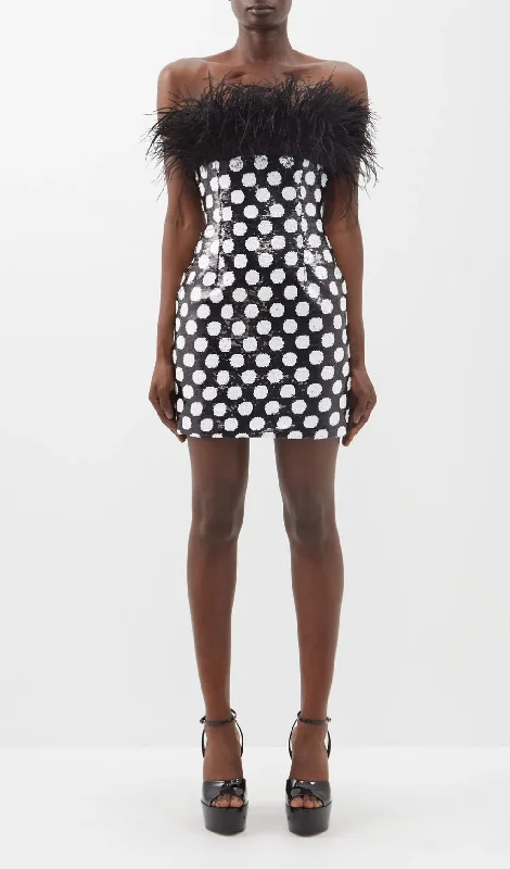 FEATHER TRIM POLKA DOT MINI DRESS Tunics Versatile stylish