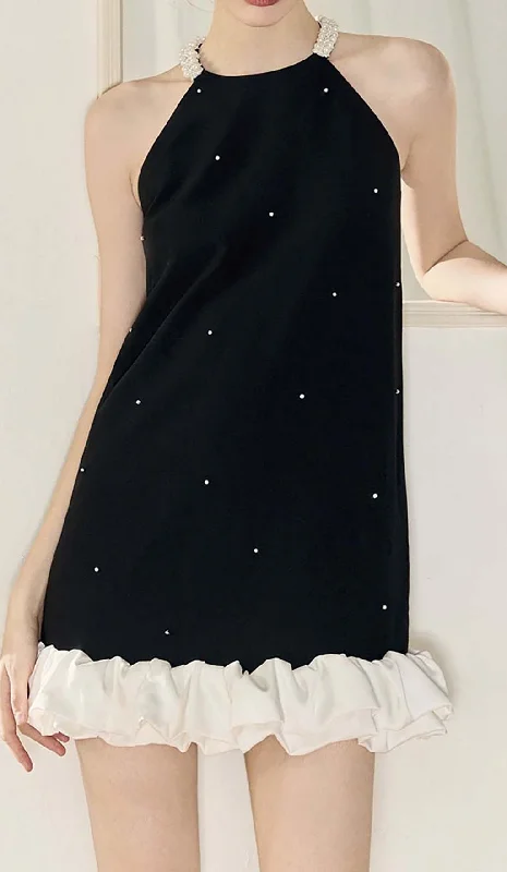 FRILL PEARL MINI DRESS IN BLACK Tunics Favorite customer