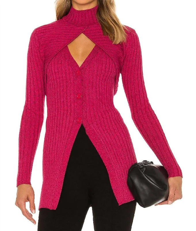 Garner Knit Top In Fuchsia Multi Trendy Knit Top