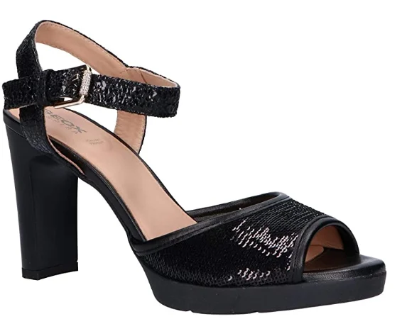 GEOX Women's D Annya H Sand C Dress Heel Sandal Pumps, Black Tunics Business professional