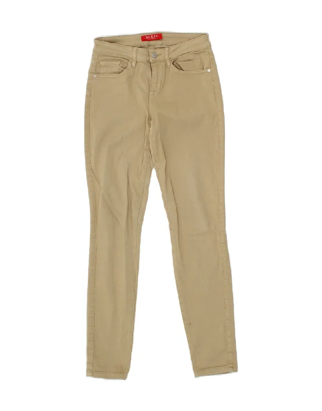 GUESS Womens Skinny Casual Trousers W25 L30 Beige Cotton Trousers Low Rise Relaxed