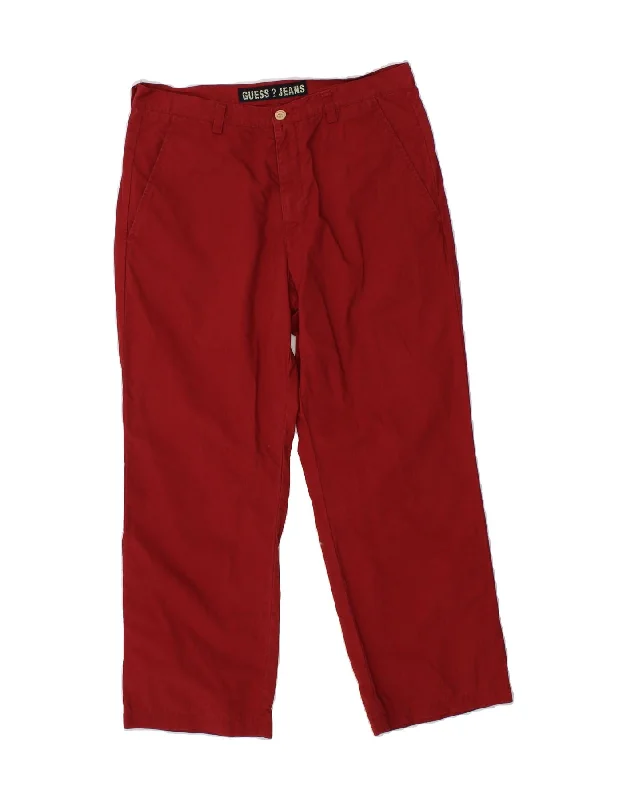 GUESS Womens Straight Cropped Trousers W30 L24 Red Cotton Trousers Office Stylish