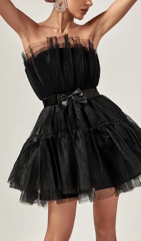 STRAPLESS MESH MINI DRESS IN BLACK Tunics Winter warm