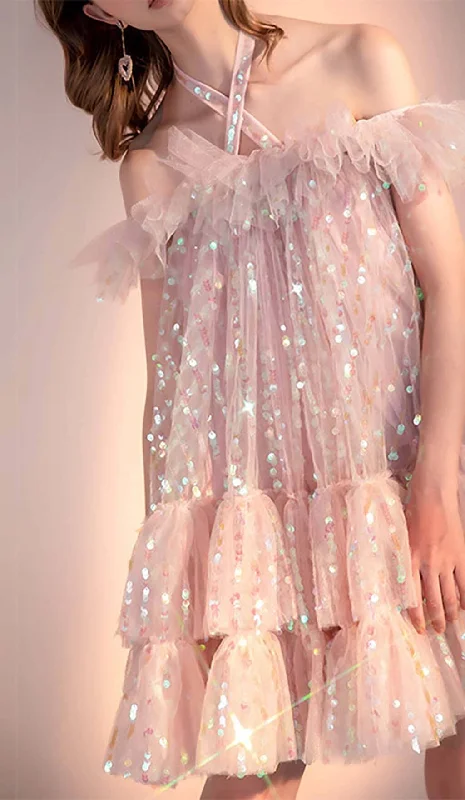 HALTER SEQUINS MINI DRESS IN PINK Tunics Hiking breathable