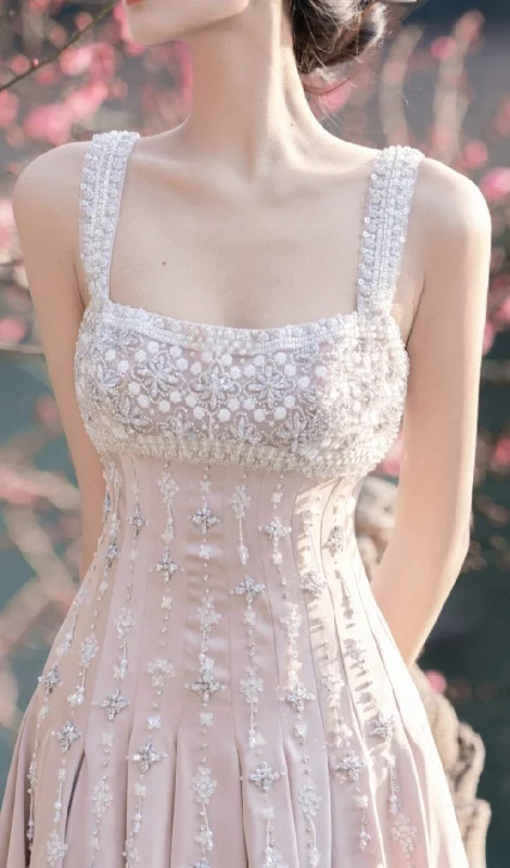 HAND-BEADED DIAMOND MINI DRESS IN NUDE Tunics Running lightweight