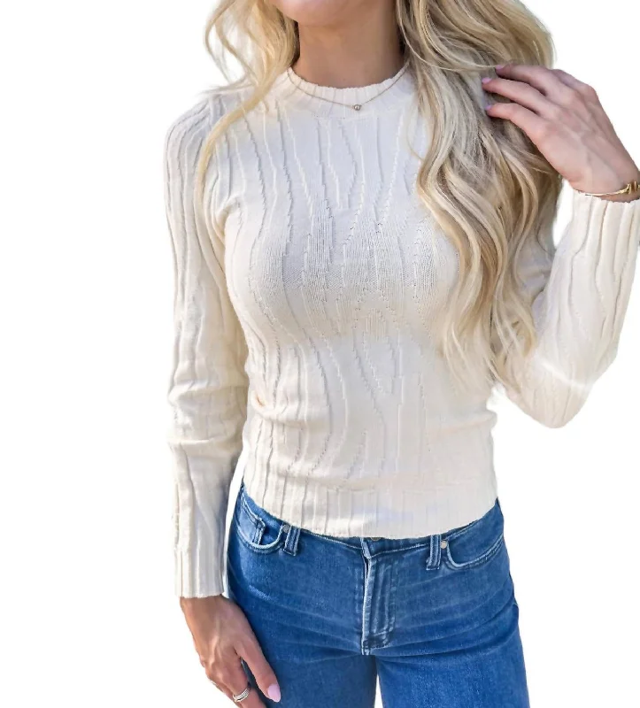 Hazel Textured Knit Top In Beige Spring Knit Blouse