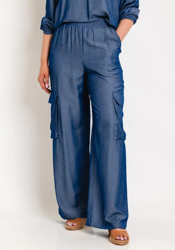 Kaffe Leonara Utility Style Wide Leg Trousers, Chambray Blue Trousers Custom Made