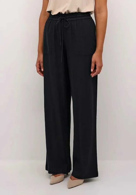 Kaffe Milia Linen Blend Wide Leg Trousers, Black Trousers Trousers Formal