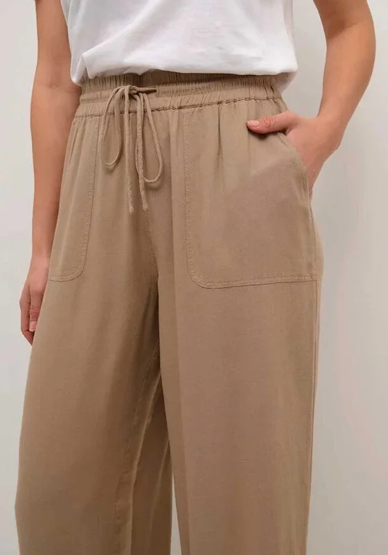 Kaffe Milia Linen Blend Wide Leg Trousers, Chinchilla Trousers Leisure Comfortable