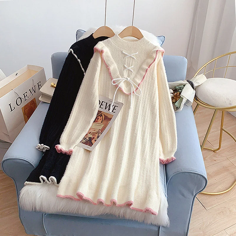 Knitted bottomed dress foreign style aging wool dress  5097 Cowl Neckline Elegant